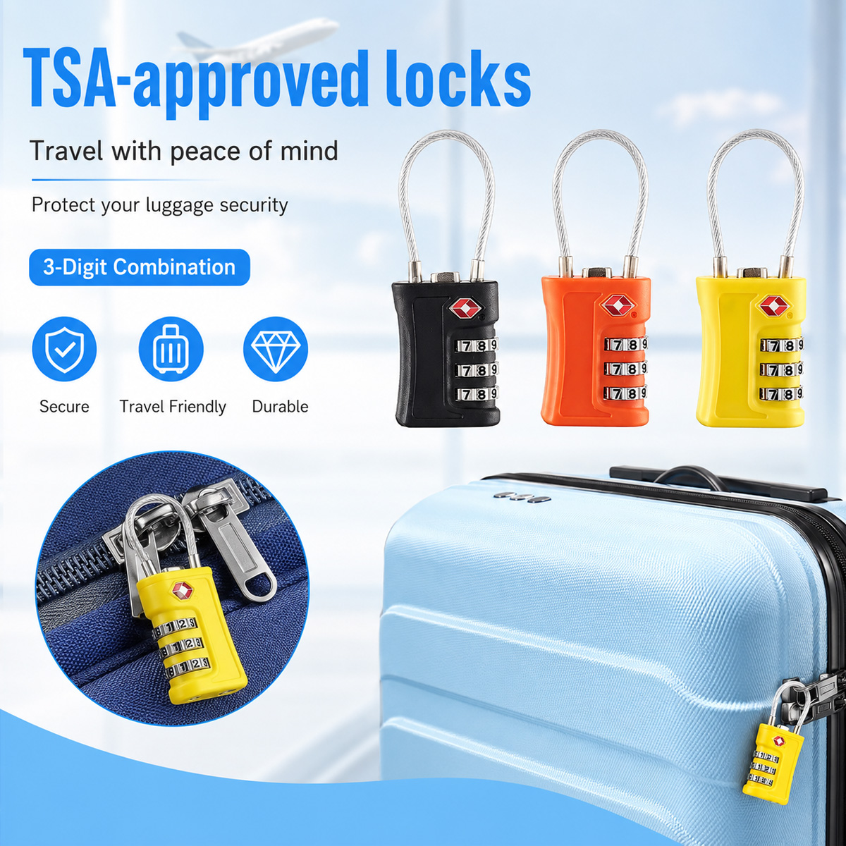 Cable Lock Combination - Candado de Equipaje Aprobado por la