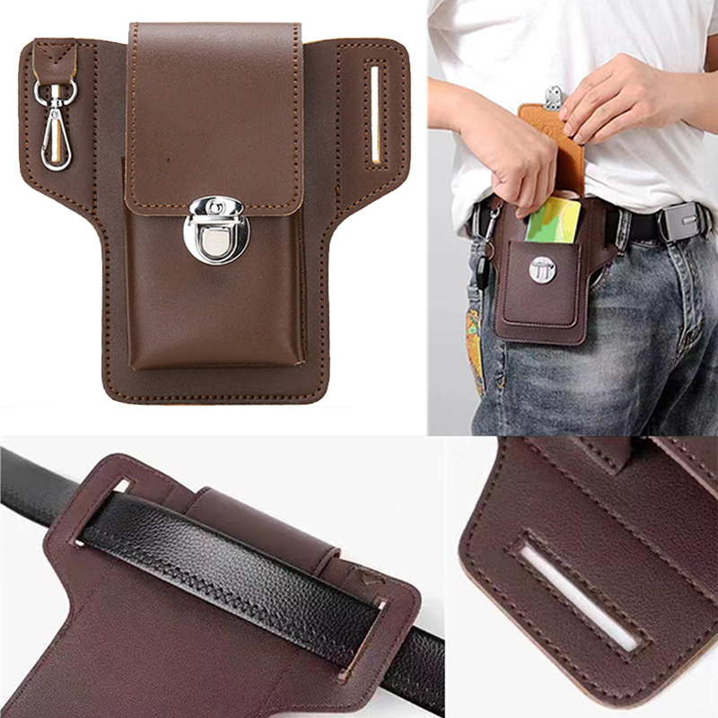 Travel Accessories Leather - Riñonera de cuero PU multifunción para