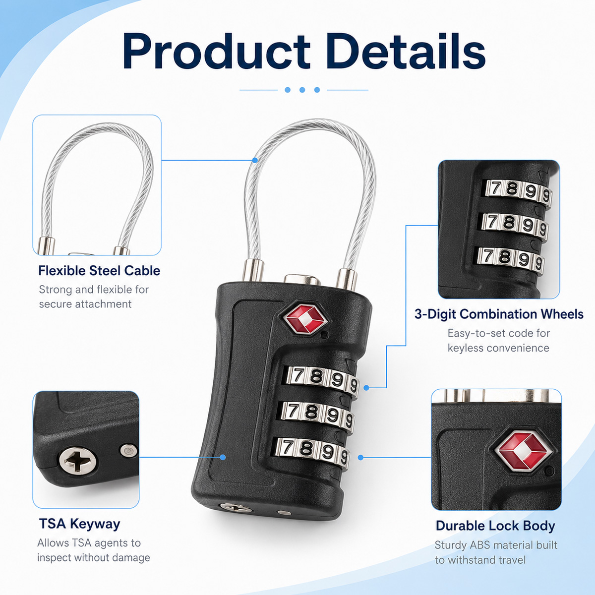 Candado de Equipaje Aprobado p - Cable Lock Combination reseña y precio